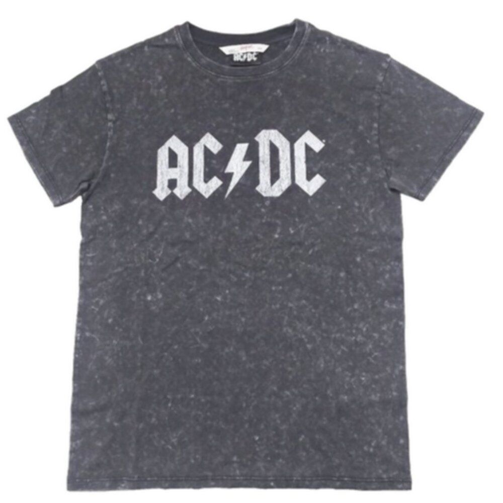 AC/DC Logo T-Shirt Lightening Bolt Gray Mineral Wash‎ Graphic Tee Mens XXS NEW